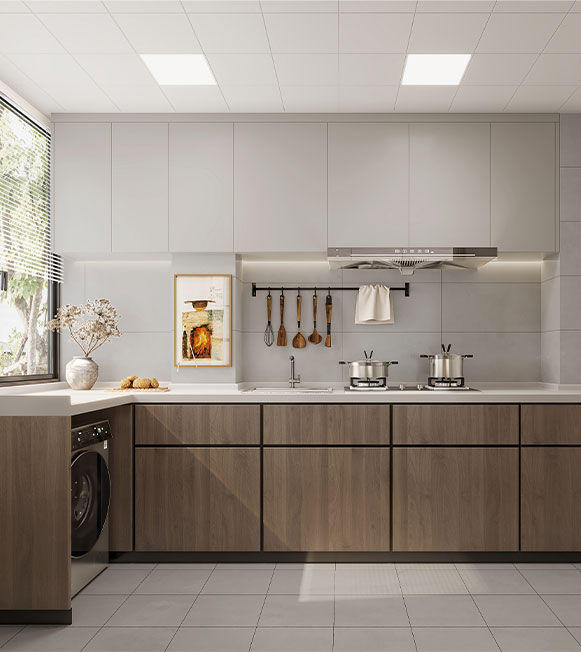 A1户型 厨房（洗衣机已移至阳台）下侧改为橱柜